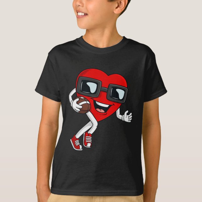 Valentines Day Heart Running With A Football Boys  T-Shirt (Front)