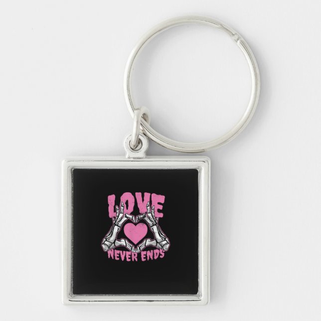 Valentines Day Heart Skeleton Hands Heart Keychain (Front)