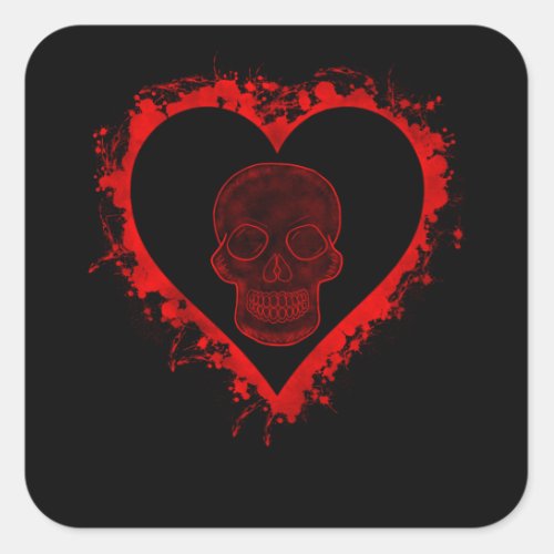 Valentines Day Heart Skull Lover Skeleton Bone Square Sticker