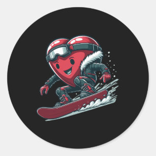 Valentine's Day Heart Snowboarder Snowboarding Win Classic Round Sticker