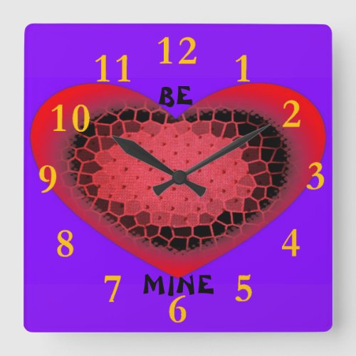 Valentines Day Heart Square Wall Clock