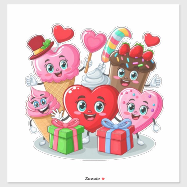 Valentine's Day heart & sweets friends Sticker (Sheet)