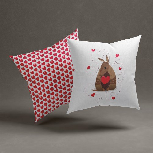 Valentines Day Heart Texas Armadillo Throw Pillow