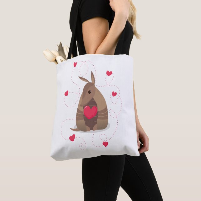 Valentine's Day Heart Texas Armadillo Tote Bag (Close Up)