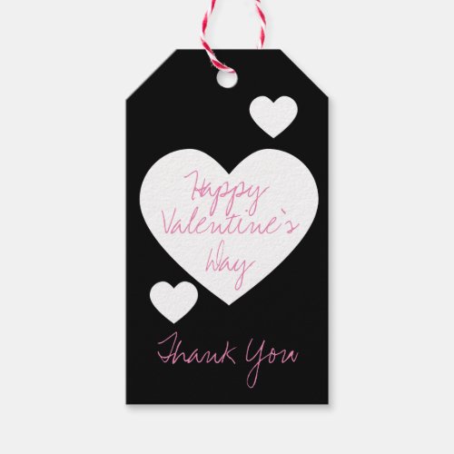 Valentines Day Heart Thank You Pink Black White Gift Tags