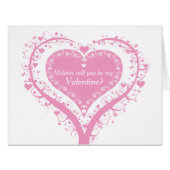 Valentines day heart tree pink card (Front Horizontal)