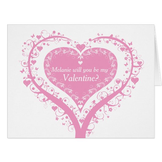 Valentines day heart tree pink card (Front Horizontal)