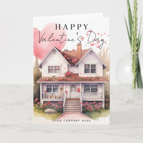 Valentines Day Heart Watercolor House Realty Holiday Card