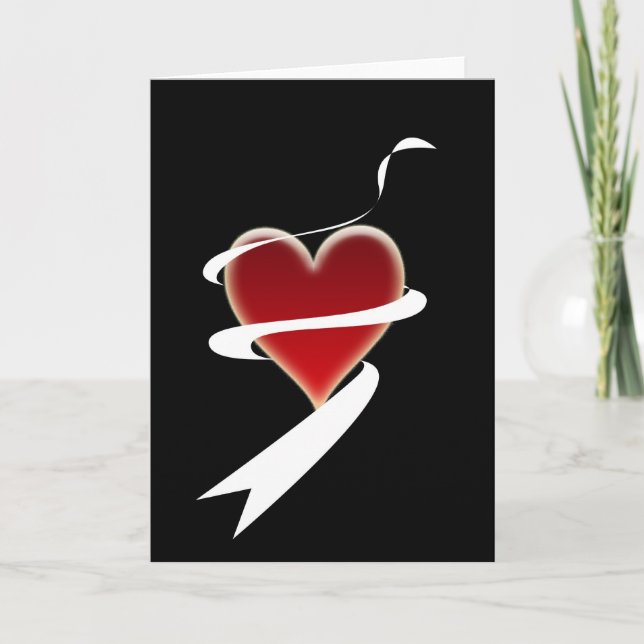 Valentines Day Heart with ribbon Holiday Card (Front)