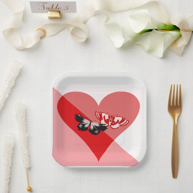  Valentine's Day Heart with Two Butterflies  Paper Plates (Wedding)