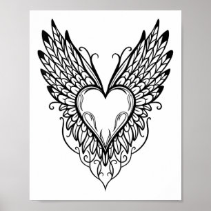 Valentines Day Heart With Wings Tattoo Style Symbo Poster