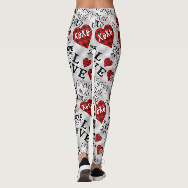 Valentine's Day Heart XO Love Red Black White Pink Leggings (Back)