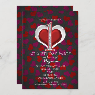 Valentine's Day Hearts 1st Birthday Invitations