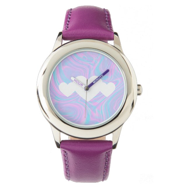 Valentines Day Hearts and Abstract Colorful Pink Watch (Front)