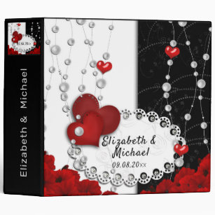 Valentines Day hearts and beads pearl red black wh 3 Ring Binder