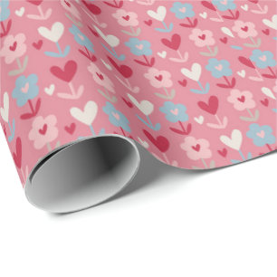 Valentines Day Hearts and Flowers   Wrapping Paper