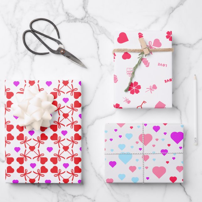 Valentine's day, hearts and love wrapping paper sheets (Front)