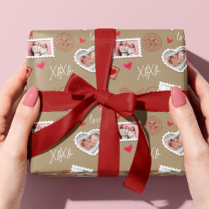 Valentine's Day Hearts and Photo Postage Wrapping  Wrapping Paper