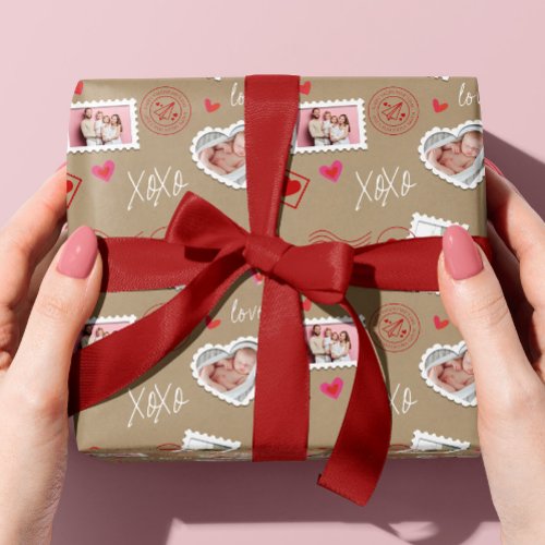 Valentines Day Hearts and Photo Postage Wrapping  Wrapping Paper