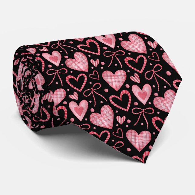 Valentine's Day Hearts and Ribbons  Neck Tie (Rolled)