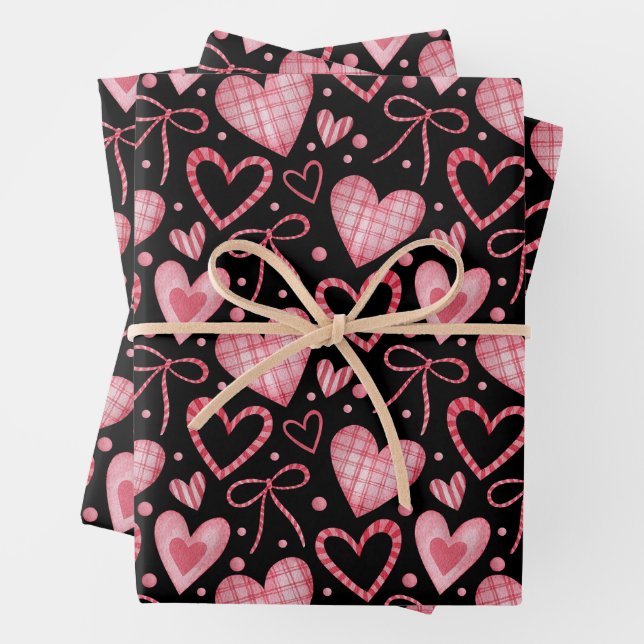 Valentine's Day Hearts and Ribbons  Wrapping Paper Sheets (In situ)
