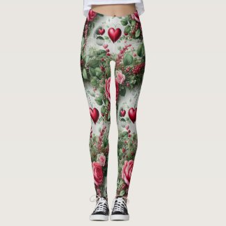 Valentines Day Hearts and Roses Leggings