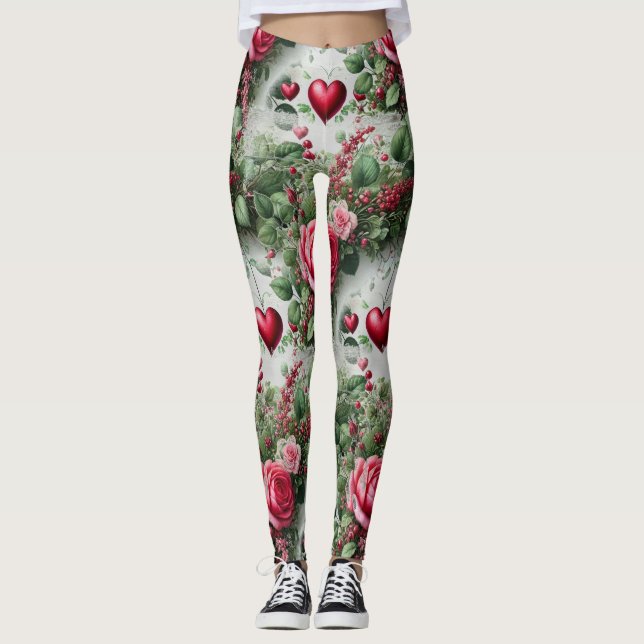 Valentines Day Hearts and Roses Leggings (Front)