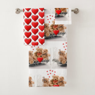 Valentine's Day Hearts and Teddy Bears Towel Set