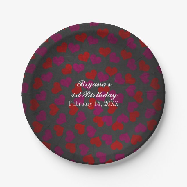 Valentine's Day Hearts Birthday Party Celebration Paper Plates (Front)