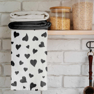 Valentine's day hearts - black and white kitchen towel