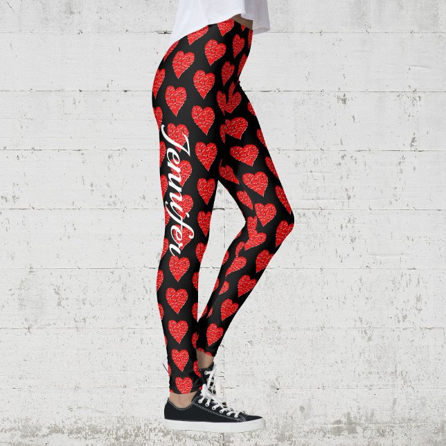Valentine's Day Hearts Black Leggings Yoga Pants (Creator Uploaded)