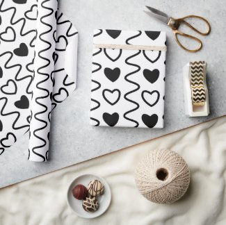 Valentines Day Hearts Black White Chevron Pattern