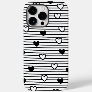 Valentines Day Hearts Black White Stripes Pattern