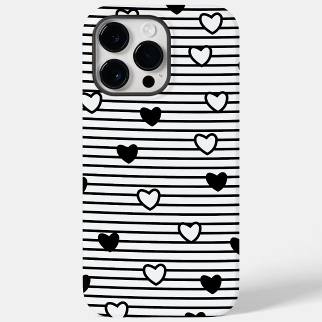 Valentines Day Hearts Black White Stripes Pattern Case-Mate iPhone Case (Back)