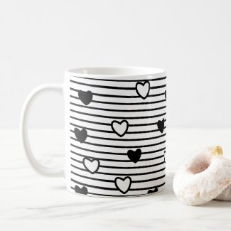 Valentines Day Hearts Black White Stripes Pattern
