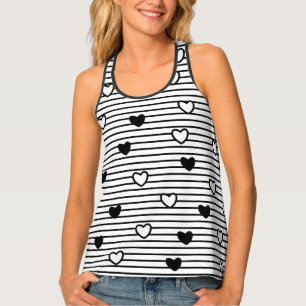 Valentines Day Hearts Black White Stripes Pattern  Tank Top