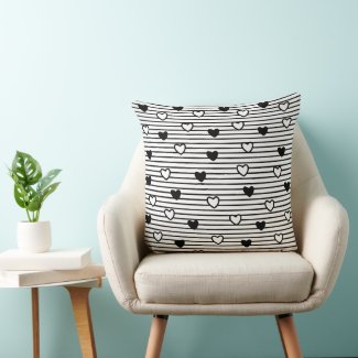 Valentines Day Hearts Black White Stripes Pattern