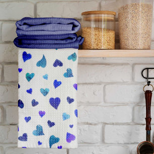 Valentine's day hearts - blue kitchen towel