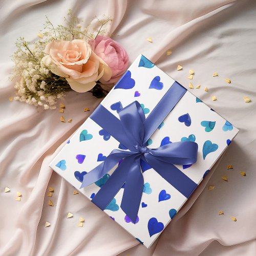 Valentines day hearts _ blue wrapping paper sheets