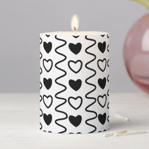 Valentines Day Hearts Chevron Black White Pattern Pillar Candle