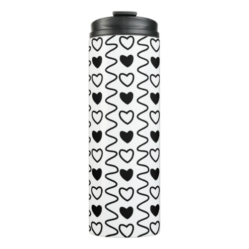 Valentines Day Hearts Chevron Black White Pattern  Thermal Tumbler