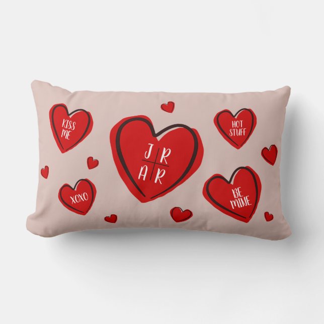 Valentine's Day Hearts Couple's Customized Pink Lumbar Pillow (Front)