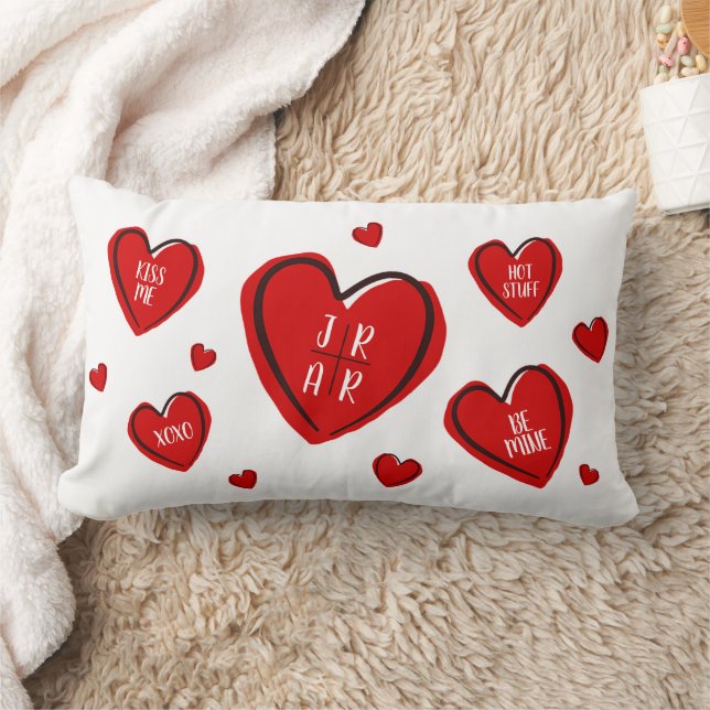 Valentine's Day Hearts Couple's Customized White Lumbar Pillow (Blanket)
