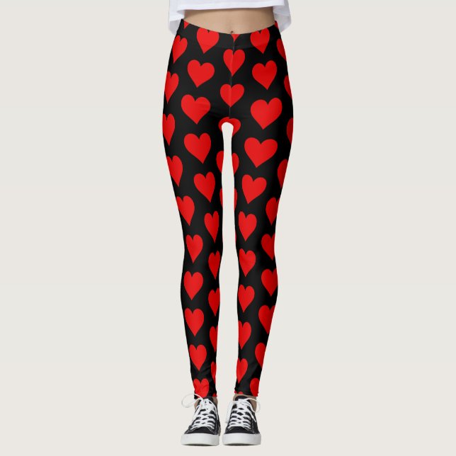 Valentine's Day Hearts CUSTOM Black Leggings Pants (Front)