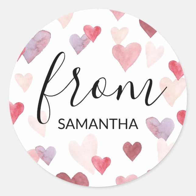 Valentines Day Hearts Custom Name Favor Sticker (Front)
