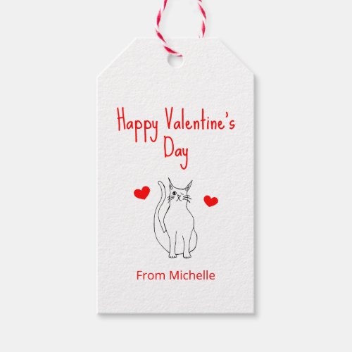 Valentines Day Hearts Cute Cat Winking Kitty Gift Tags