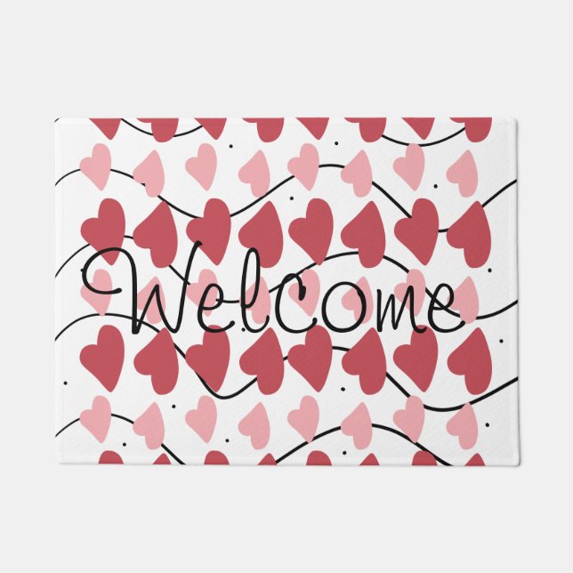 Valentines Day Hearts Doodle Scribbles Doormat (Front)