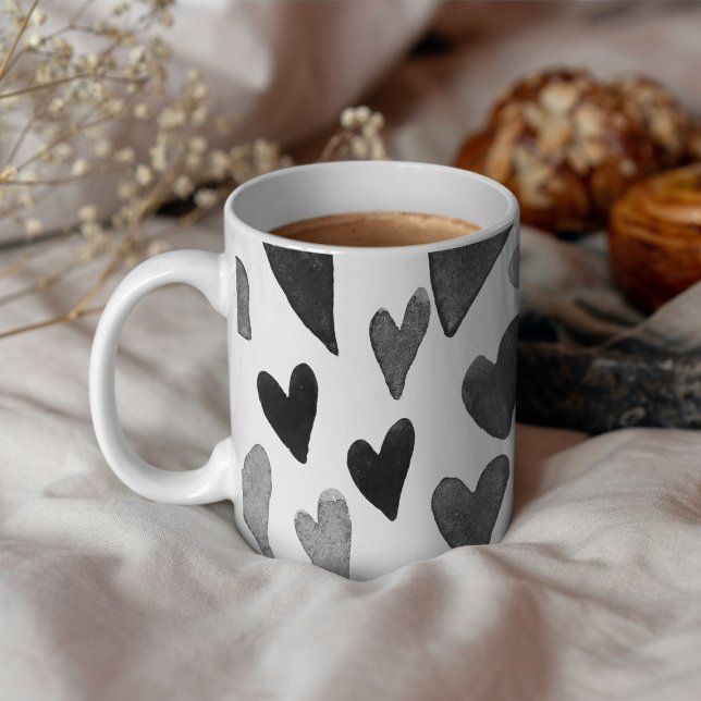 Valentines day hearts explosion - black and white coffee mug (Creator Uploaded)