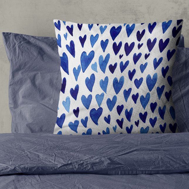 Valentines day hearts explosion - blue throw pillow (Creator Uploaded)