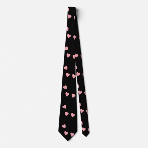 Valentines Day Hearts Hand Drawn Pink Black Neck Tie